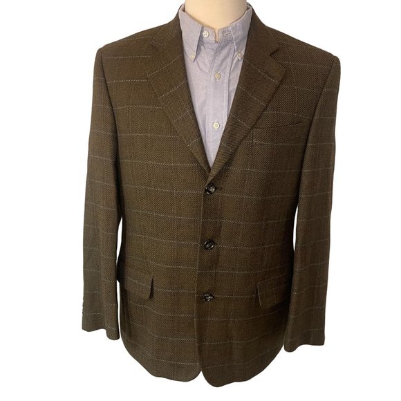 Vintage Paul Dione Wool Windowpane Plaid Sportcoat Lined Men 40R Brown Canada
